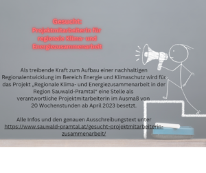 ProjektmitarbeiterIn fuer regionale Klima und Energiezusammenarbeit Sauwald Pramtal