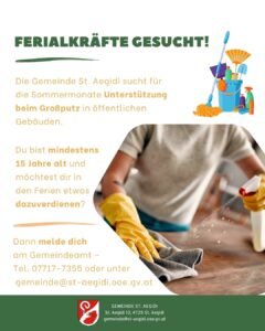 Ferialkräfte Gemeinde Großputz gesucht