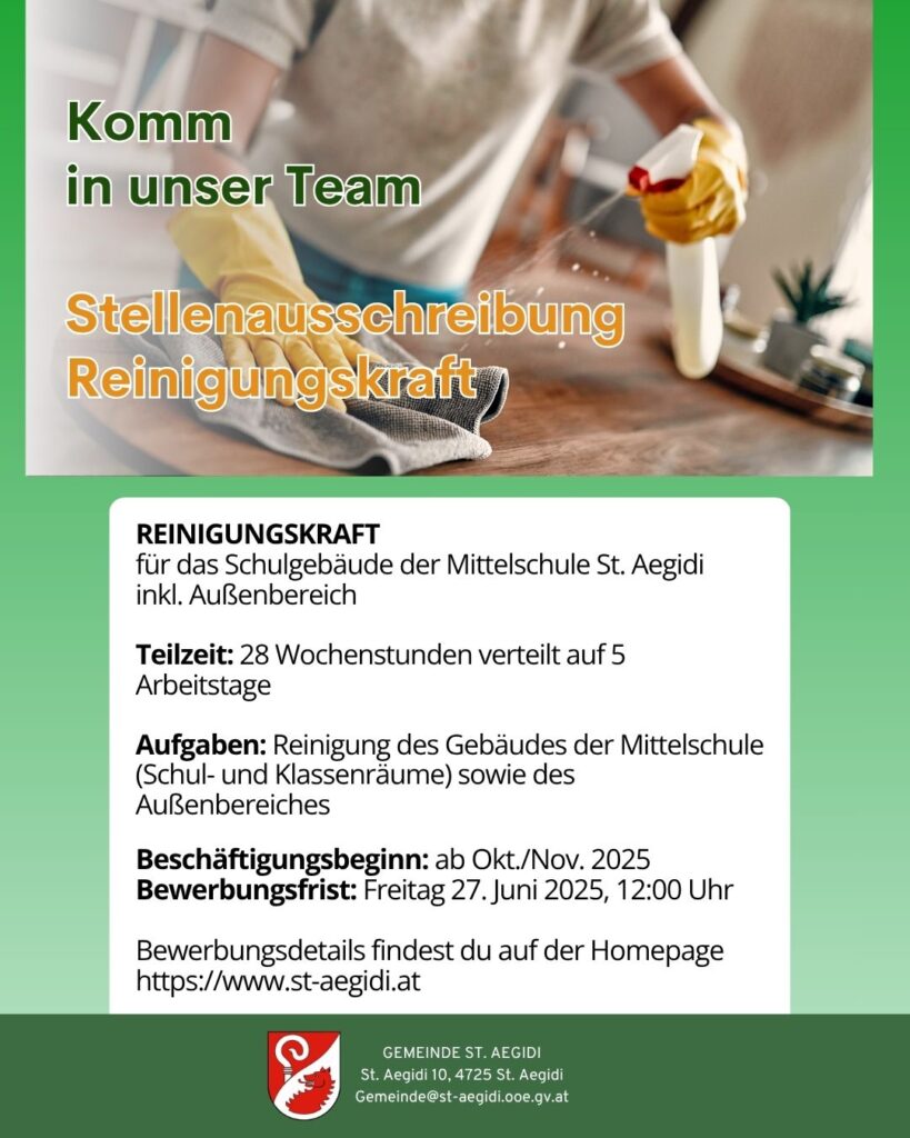 Stellenausschreibung Reinigungskraft