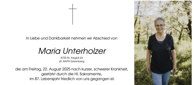Maria Unterholzer Sterbeanzeige f. HP
