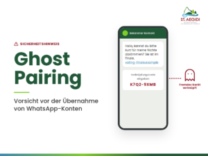 Beitragsbild Sicherheitshinweis Ghost Pairing: Smartphone mit Abstimmungsbitte eines bekannten Kontakts und Aufforderung zur Eingabe eines Verknüpfungscodes